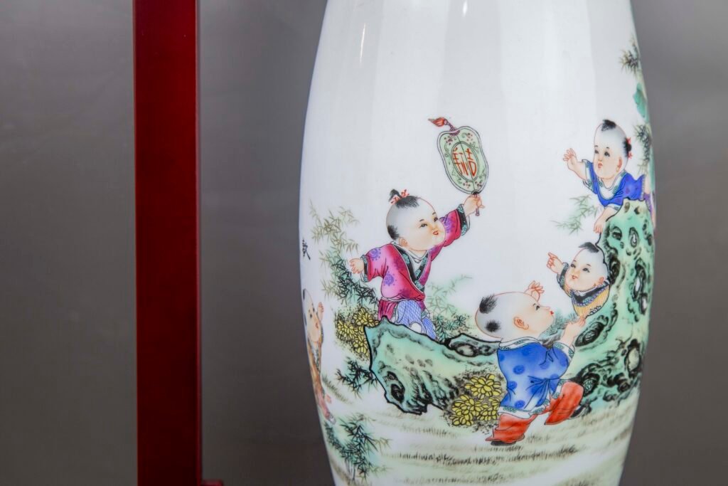 table lamp - Traditional Chinese Porcelain Table Lamp – Full View with Children Playing Design