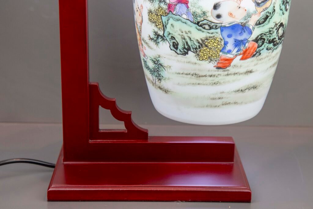 table lamp - Traditional Chinese Porcelain Table Lamp – Full View with Children Playing Design