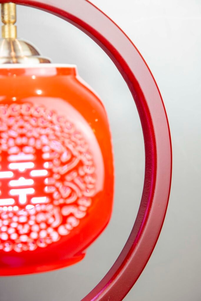 Double Happiness Wedding Lamp| Chinese Lantern Love Lamp| Oriental Red Blessing Light| Ceramic Wedding Table Lamp| Traditional Chinese Symbol Light|