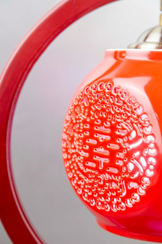 Double Happiness Wedding Lamp| Chinese Lantern Love Lamp| Oriental Red Blessing Light| Ceramic Wedding Table Lamp| Traditional Chinese Symbol Light|