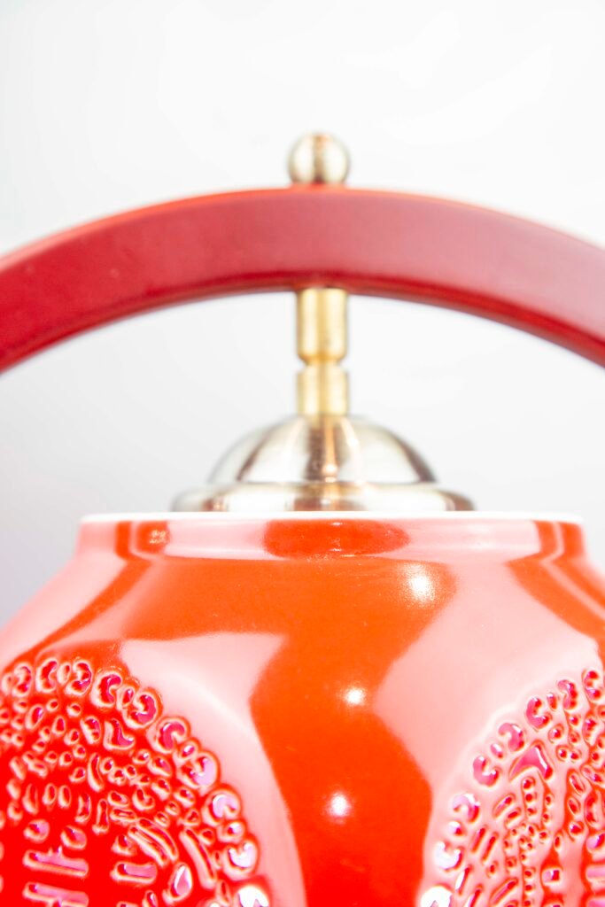 Double Happiness Wedding Lamp| Chinese Lantern Love Lamp| Oriental Red Blessing Light| Ceramic Wedding Table Lamp| Traditional Chinese Symbol Light|