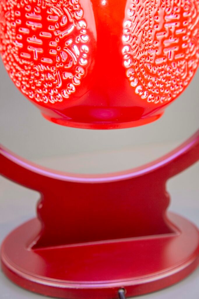 Double Happiness Wedding Lamp| Chinese Lantern Love Lamp| Oriental Red Blessing Light| Ceramic Wedding Table Lamp| Traditional Chinese Symbol Light|
